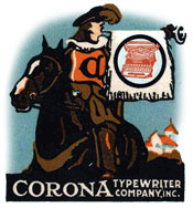 CORONA Tribute Banner, Hareld from Corona poster stamp announcing the company is no longer the Standard Typewriter Co.